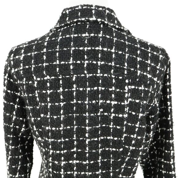 Chicos Jacket 1 Womens 8 Medium Black White Plaid Tweed Blazer Front Pockets - Picture 10 of 16